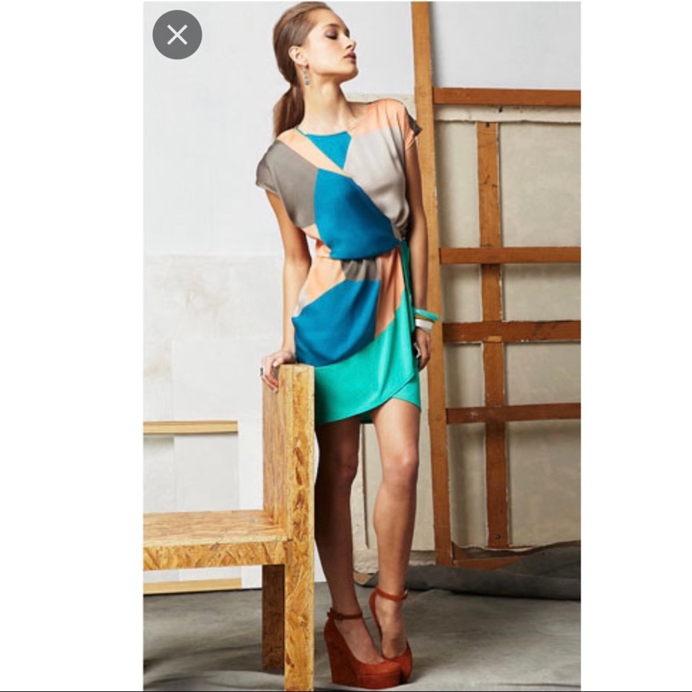 DOO.RI for Macy’s Scoop Neck Short Sleeve Geometric print Draped Wrapped dress